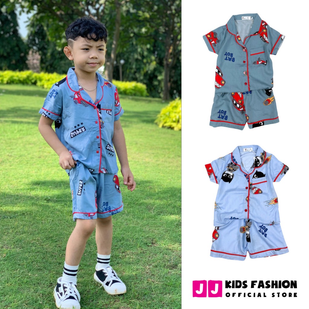 Bộ bé trai mùa hè JJ KIDS Pijama lụa mềm mại, in hình thú dễ thương 2,3,4,5,6,7,8,9,10,11,12 tuổi