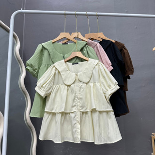Áo babydoll nữ tay phồng bo gấu cổ tiểu thư hai tầng dễ thương vải xốp đôi mềm mịn CÓ BIGSIZE SM163