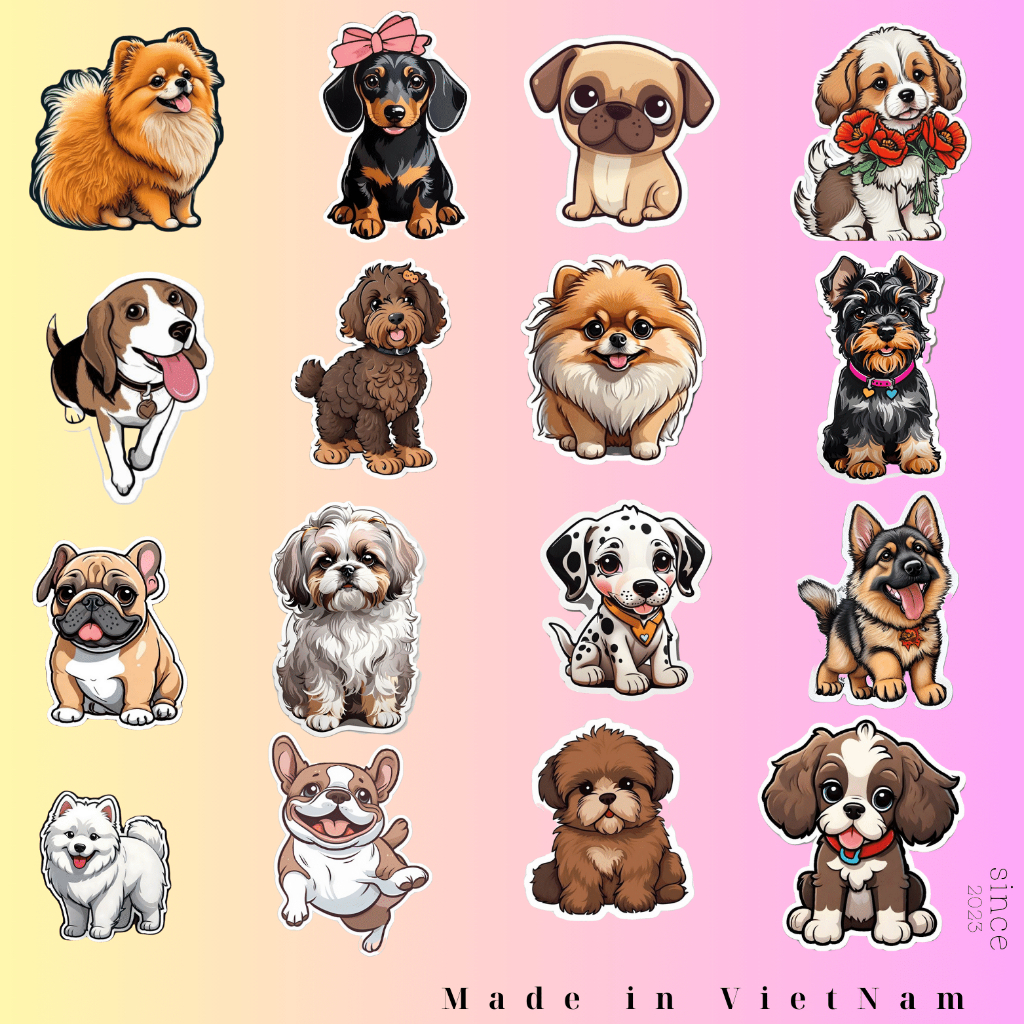 60 sticker  chó siêu dễ thương trang trí điện thoại mũ bảo hiểm ốp lưng laptop vali