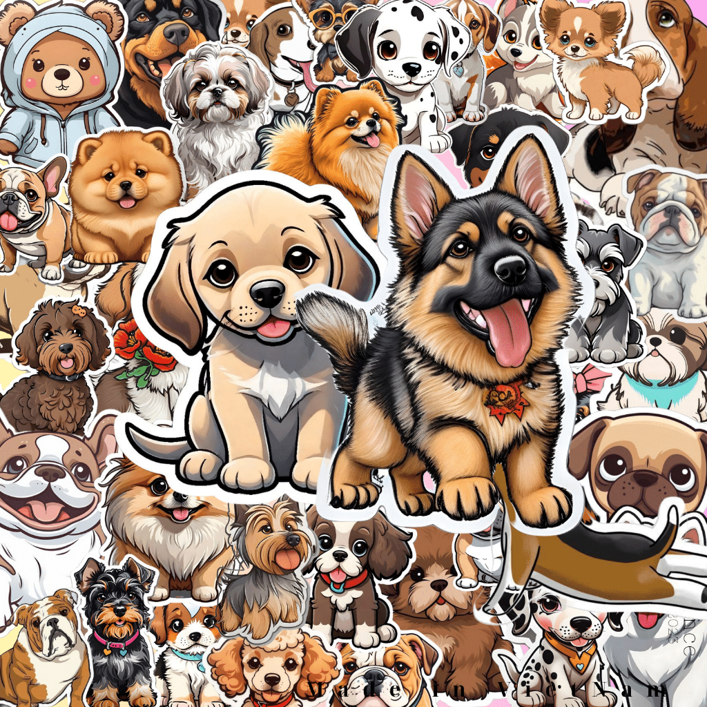 60 sticker  chó siêu dễ thương trang trí điện thoại mũ bảo hiểm ốp lưng laptop vali
