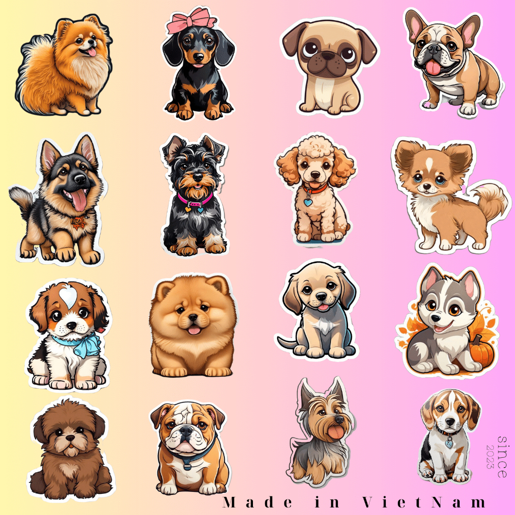 60 sticker  chó siêu dễ thương trang trí điện thoại mũ bảo hiểm ốp lưng laptop vali