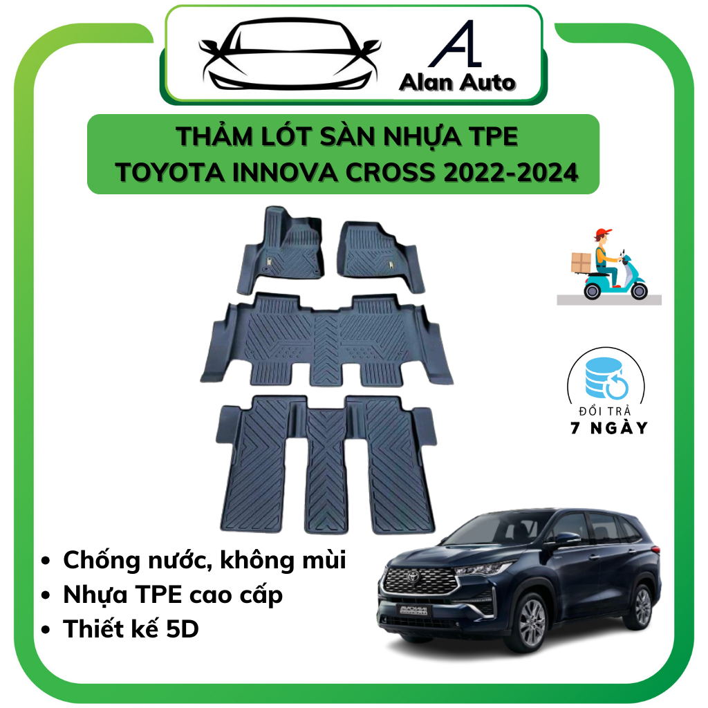 Thảm lót sàn ô tô Toyota Innova Cross 2022-2024, Thảm nhựa TPE 5D đúc nguyên khối theo xe. Bộ 4 miếng