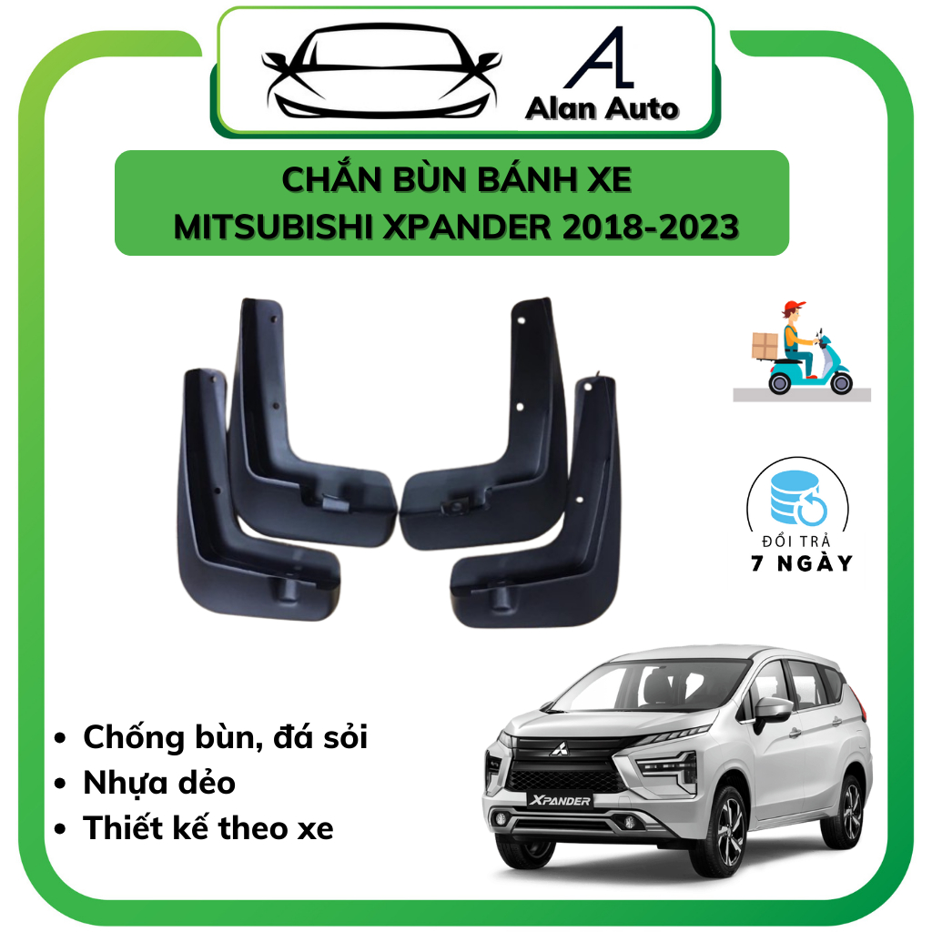 Chắn bùn bánh ô tô Mitsubishi Xpander 2018-2023, bộ chắn bùn 4 bánh xe, Nhựa dẻo bền bỉ chống đất đá văng