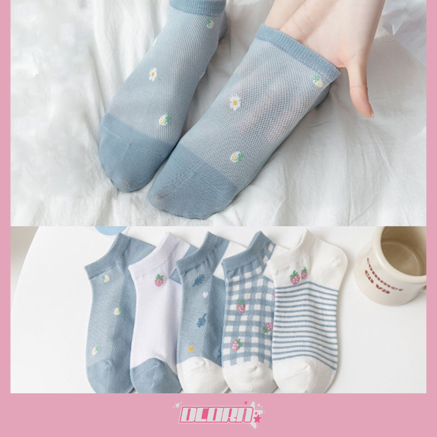 Tất Chân Vớ Chân Nữ Cotton In Hình Kute
