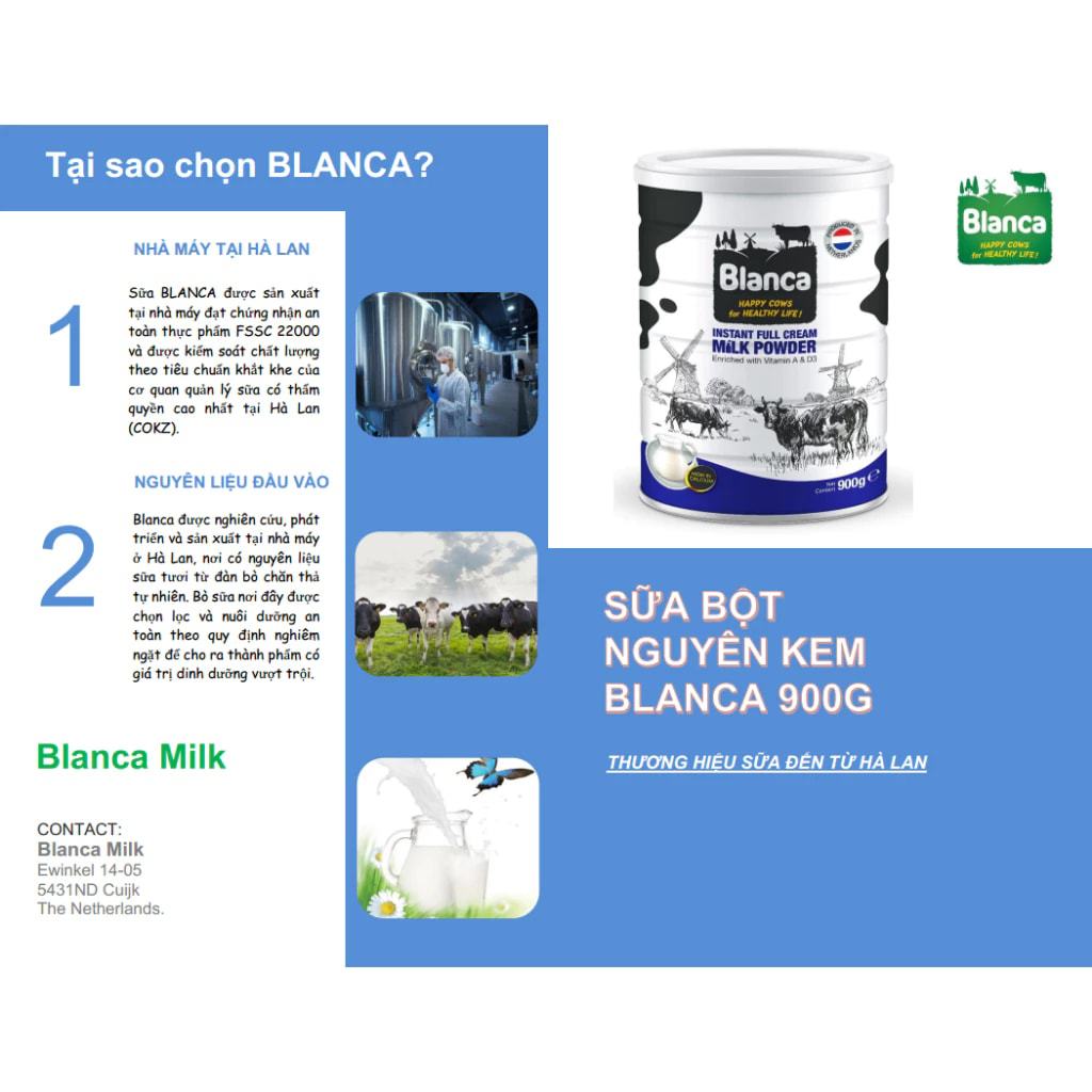 A130_ Sữa Tươi Dạng Bột Blanca Hà Lan Lon 900Gr/1000Gr