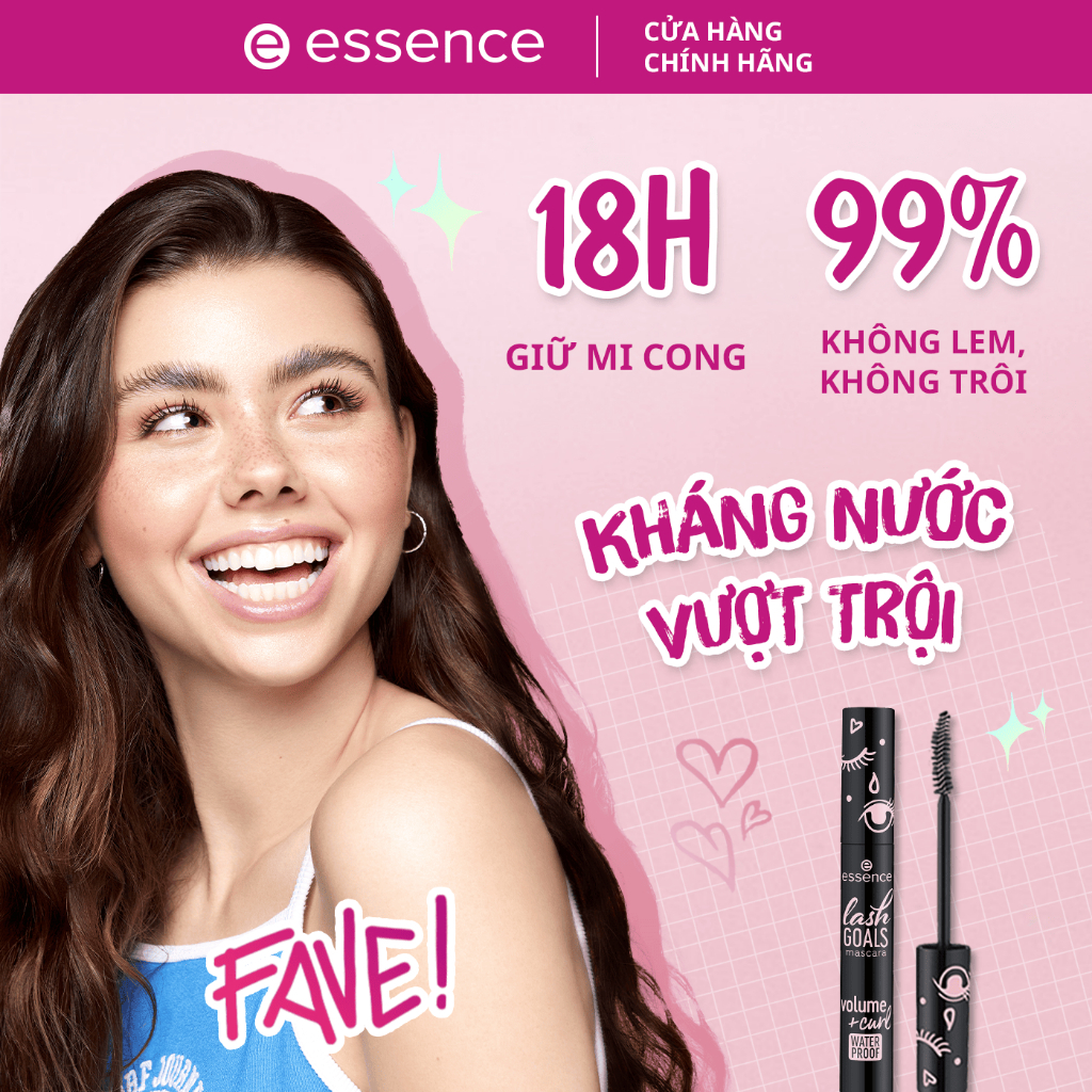 Chuốt mi Mascara Essence Lash Goals Volume Curl chống nước hiệu quả làm dài và làm dày mi 7,5ml
