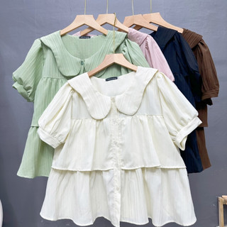 Áo babydoll nữ tay phồng bo gấu cổ tiểu thư hai tầng dễ thương vải xốp đôi mềm mịn CÓ BIGSIZE SM163