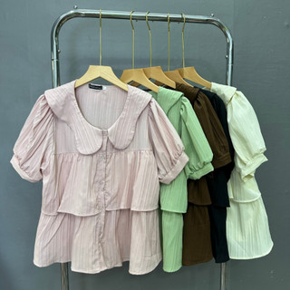 Áo babydoll nữ tay phồng bo gấu cổ tiểu thư hai tầng dễ thương vải xốp đôi mềm mịn CÓ BIGSIZE SM163