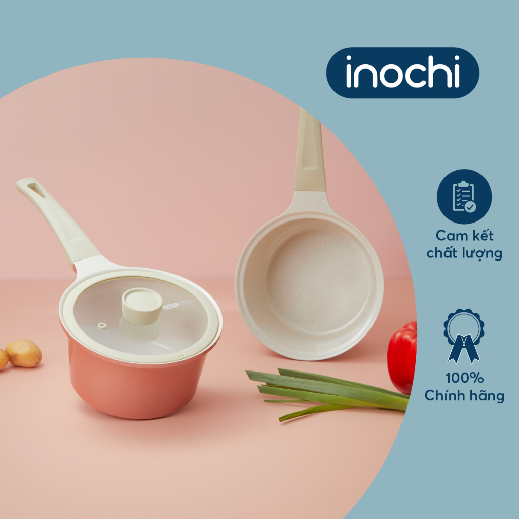 Quánh vân đá Omi Simple Inochi 18cm có nắp đậy, lớp chống dính cao cấp, kháng khuẩn 99.9%, phù hợp mọi loại bếp