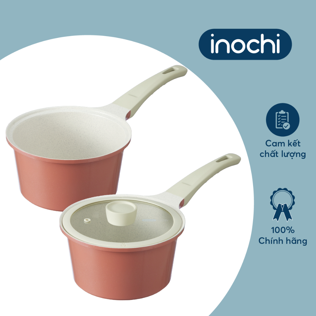 Quánh vân đá Omi Simple Inochi 18cm có nắp đậy, lớp chống dính cao cấp, kháng khuẩn 99.9%, phù hợp mọi loại bếp