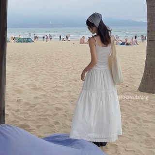 Chân Váy Midi Trắng Chất Boi Ren LazySkirt Dáng Dài Xòe Chân Váy Cạp Cao Thiết Kế 2 Tầng Phong Cách Hàn Quốc Cakecat