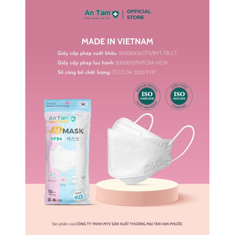 LIVE - Set 300 cái Khẩu Trang y tế 4D KF94 chính hãng An Tâm 4 lớp chống mờ kính không lem son môi