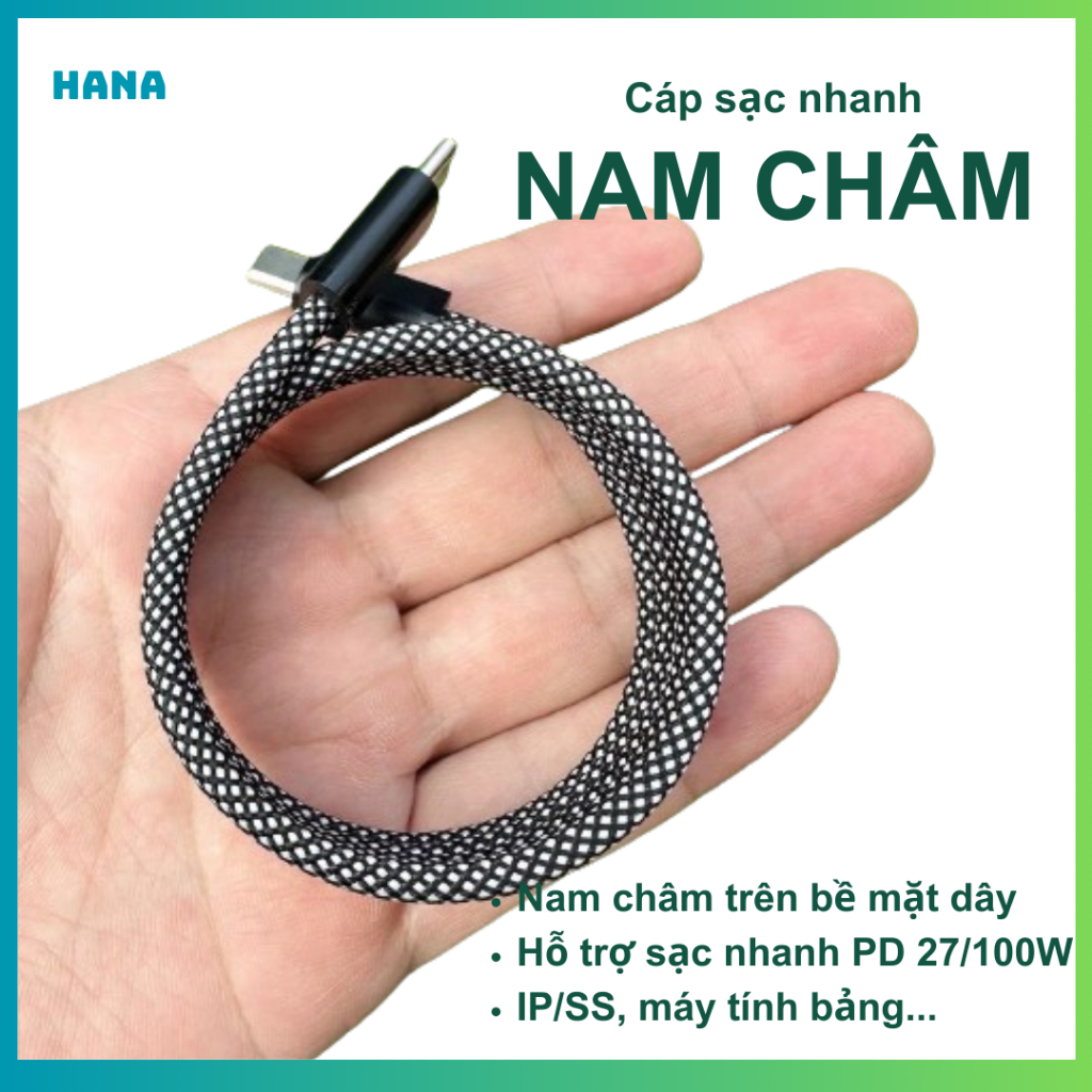 Cáp sạc nhanh 65W type C nam châm mới - Basemo - Tự cuộn gọn gàng - Công suất 100W - Chiều dài 1 mét - Có Carplay