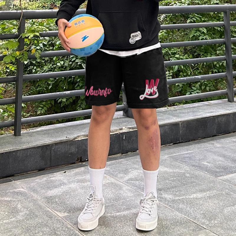 Quần Nỉ Ngố Nam Họa Tiết Chữ Hồng Wlove Jayzey Short Thun Đùi Dày Dặn Có Túi Kết Hợp Dây Rút