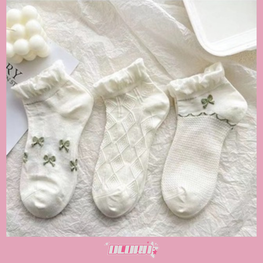 Vớ Cotton Cổ Thấp Phối Ren Thoáng Khí Phong Cách Nhật Bản Dễ Thương Cho Nữ