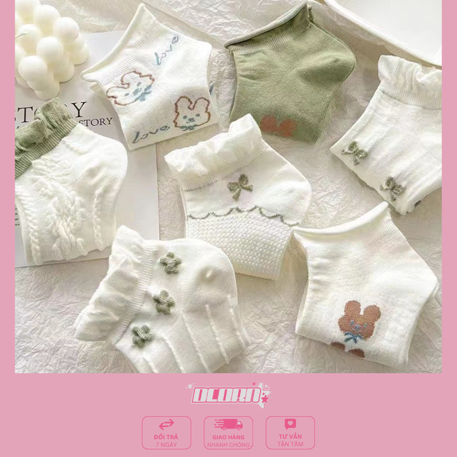 Vớ Cotton Cổ Thấp Phối Ren Thoáng Khí Phong Cách Nhật Bản Dễ Thương Cho Nữ