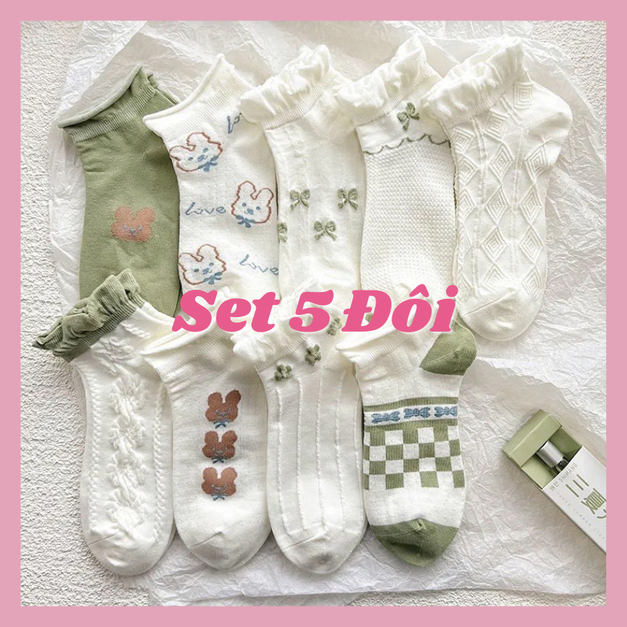Vớ Cotton Cổ Thấp Phối Ren Thoáng Khí Phong Cách Nhật Bản Dễ Thương Cho Nữ