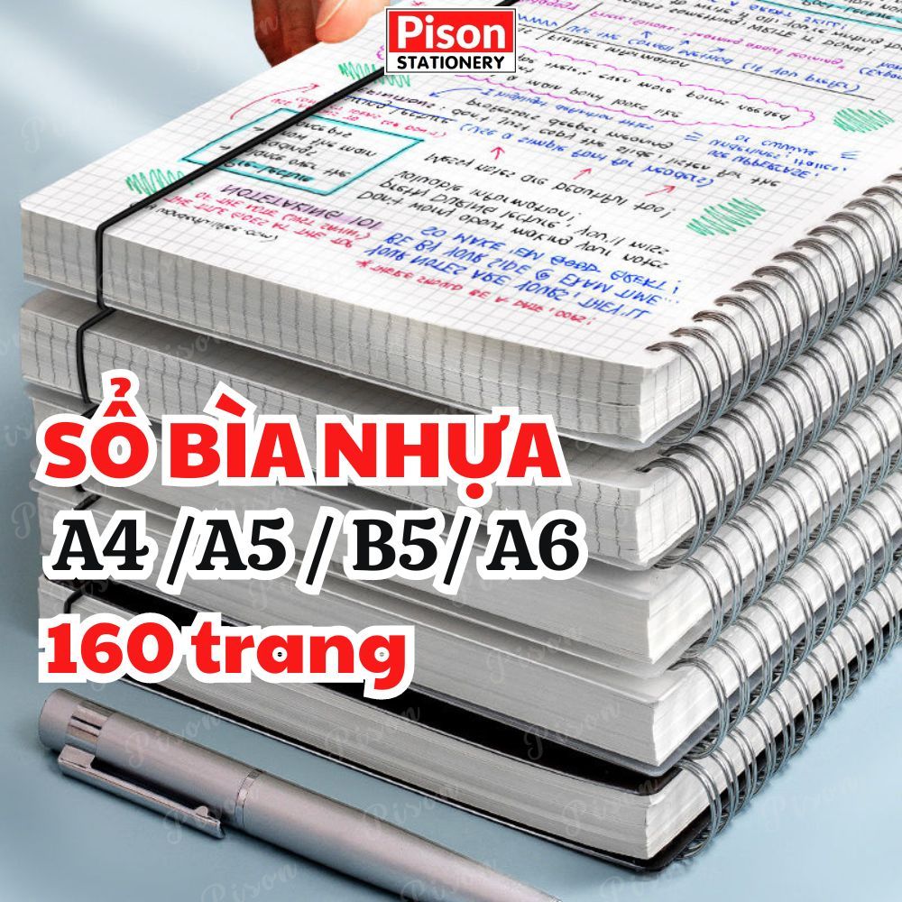 Sổ bìa nhựa lò xo basic A6 A5 B5 A4 160 trang kẻ caro kẻ ngang vở tập ...