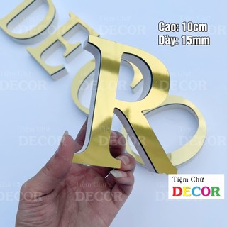 Chữ Nổi Vàng Gương 10cm dày 15mm T2 In Hoa Dán Tường Trang Trí Tiệm - Chữ 3D Decor Biển quảng cáo Chất Liệu Fomex Alu