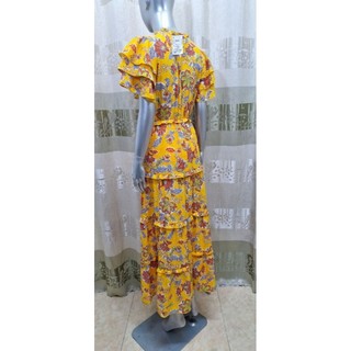 Đầm maxi vàng in hoa