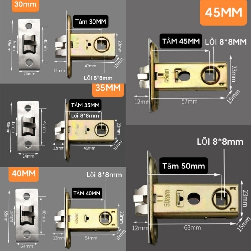 lõi cò 9-10cm/cò 6-7cm/Cò khoá 30mm/35mm/40mm/45mm/50mm/60mm/lưỡi khoá/thân khoá lõi vuông to 8*8mm