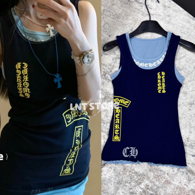 [LNT]Set 2 áo ba lỗ phối cá tính Chrome Hearts màu xanh navy bắt mắt ...