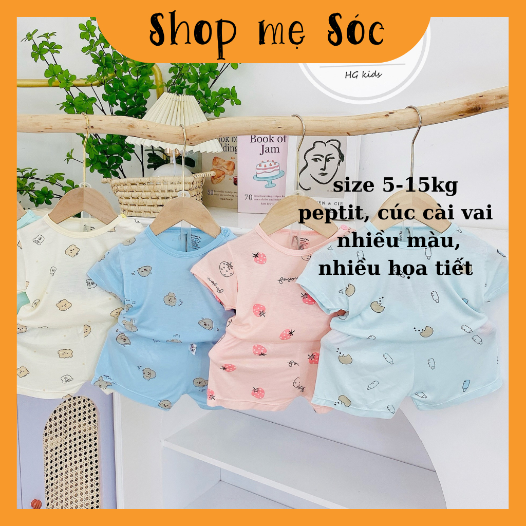 Bộ quần áo cộc tay NHIỀU MÀU thun lạnh họa tiết thú đáng yêu cho bé trai bé gái 4-14kg mesocshop