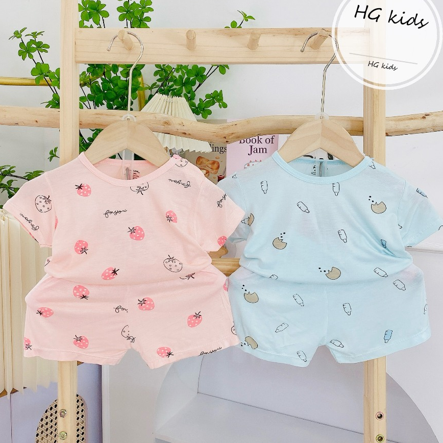 Bộ quần áo cộc tay NHIỀU MÀU thun lạnh họa tiết thú đáng yêu cho bé trai bé gái 4-14kg mesocshop