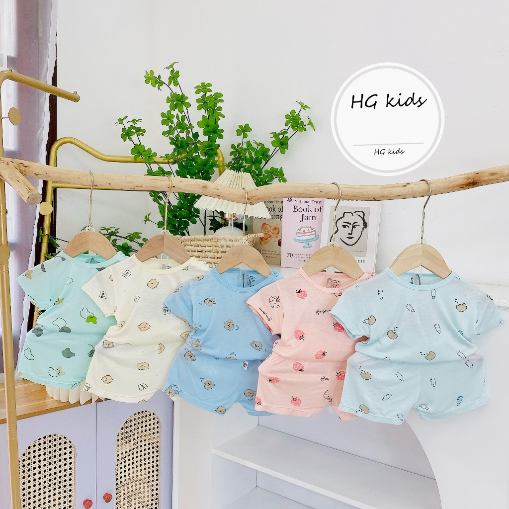 Bộ quần áo cộc tay NHIỀU MÀU thun lạnh họa tiết thú đáng yêu cho bé trai bé gái 4-14kg mesocshop