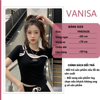 Áo croptop kiểu khoét trước tay ngắn thun trắng đen trắng VANISA CT059