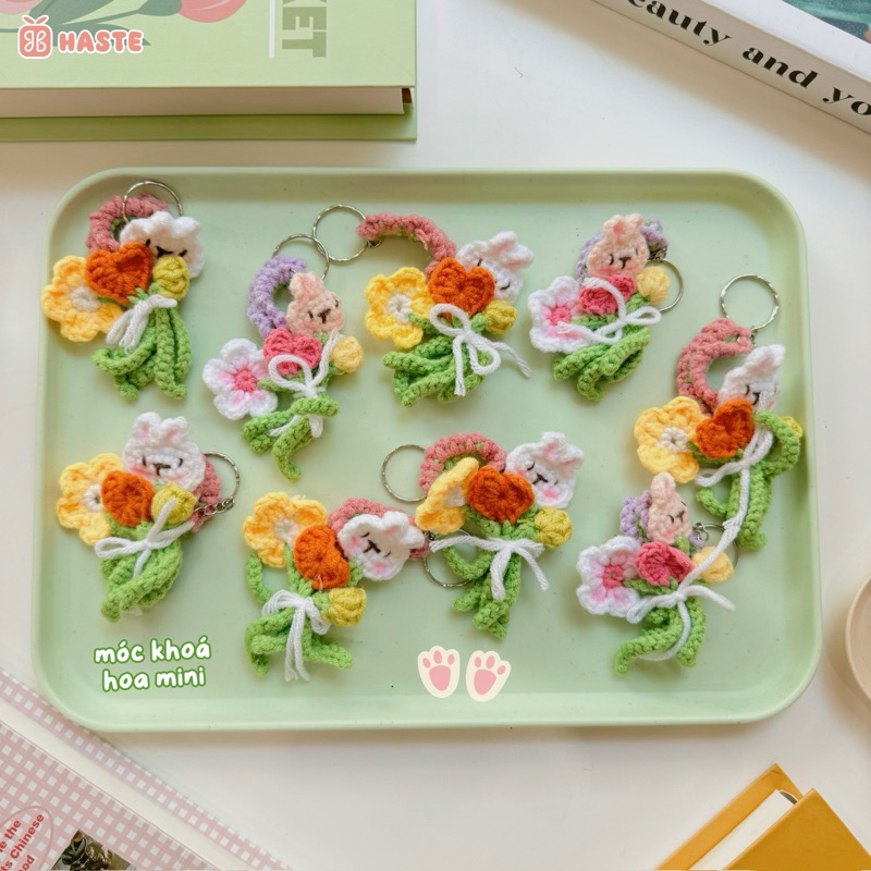 Móc Khoá Len Bó Hoa Mini Hướng Dương Tulip Lưu Ly Quà Tặng Tốt Nghiệp Handmade Dễ Thương