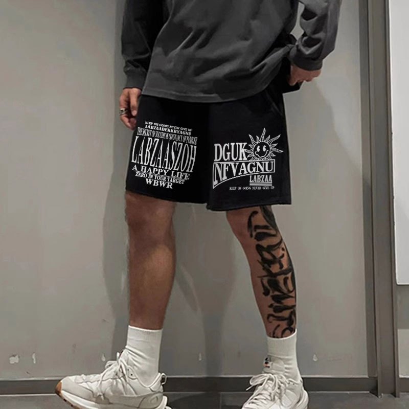 Quần Nỉ Ngố Nam Họa Tiết Chữ DGUK Mặt Trời Jayzey Short Thun Đùi Dày Dặn Có Túi Kết Hợp Dây Rút