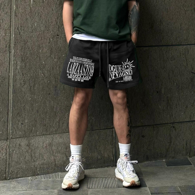 Quần Nỉ Ngố Nam Họa Tiết Chữ DGUK Mặt Trời Jayzey Short Thun Đùi Dày Dặn Có Túi Kết Hợp Dây Rút