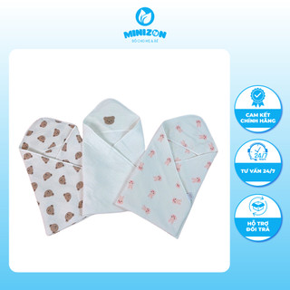 Chăn Ủ Có Mũ Kèm Đai Cotton Organic Xuất Hàn Cho Bé 90x90cm