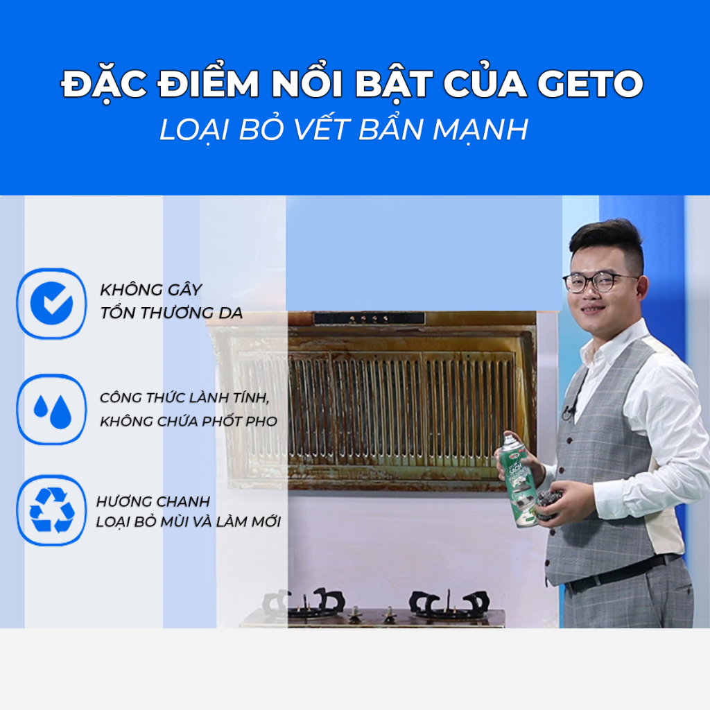Ảnh Bình xịt tẩy dầu mỡ nhà bếp GETO 500ml đánh bay vết bẩn cứng đầu trên xoong nồi, tường gạch, lưới máy hút mùi 4