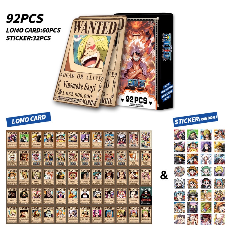 [Lomo OnePiece 92] Bộ 60 lomo card One Piece truy nã + 32 Sticker anime ...