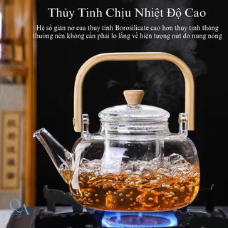 Ấm Thủy Tinh Chịu Nhiệt Đun Trực Tiếp Trên Bếp Gas - Bếp Hồng Ngoại 900ml | ẤM THỦY TINH CHỊU NHIỆT