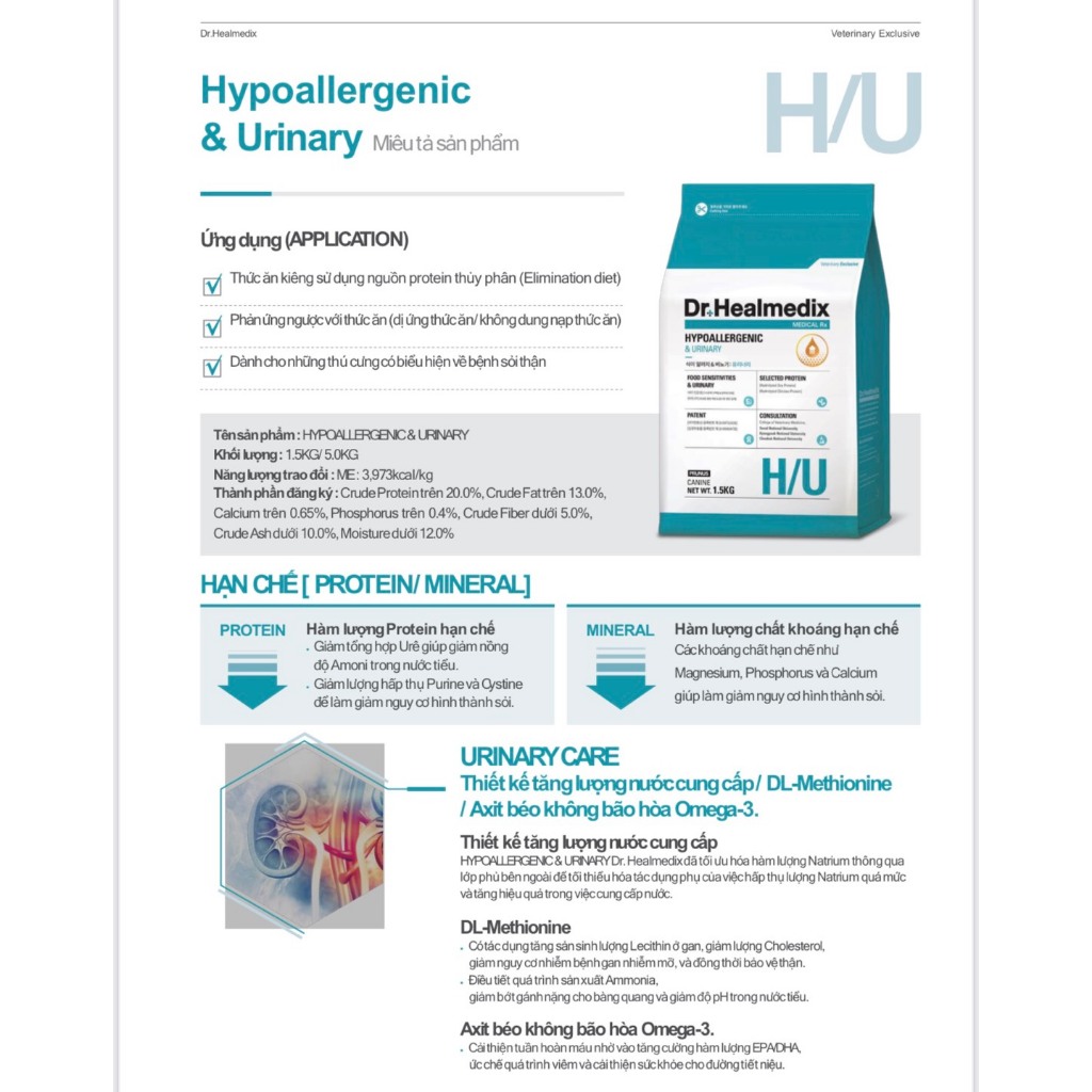 HẠT DR.HEALMEDIX URINARY CANINE CAO CẤP NGĂN NGỪA BỆNH TIẾT NIỆU CHO CHÓ 1.5KG