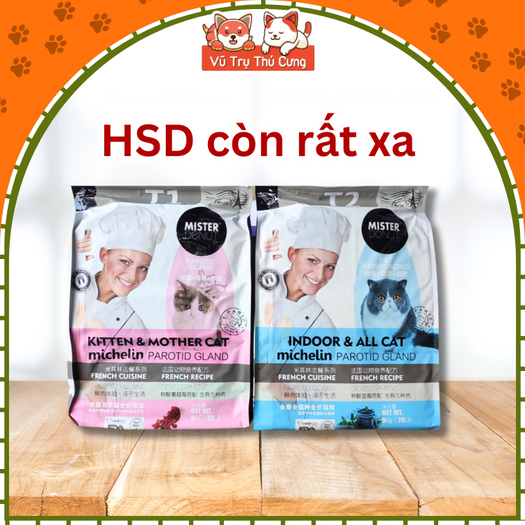 (9Kg) Thức Ăn Hạt Mister Donut T1 và T2 Dành Cho Mèo con, Mèo Trưởng Thành