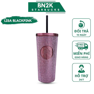 Ly Starbucks Đính Đá Lisa BlackPink Fullbox Kèm Túi Xách - OrderChinaTanGoc