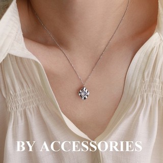 Dây chuyền nữ titan không gỉ mặt vát lõm không đều khảm đá xà cừ Labradorite tự nhiên màu xám ánh trăng WN2450