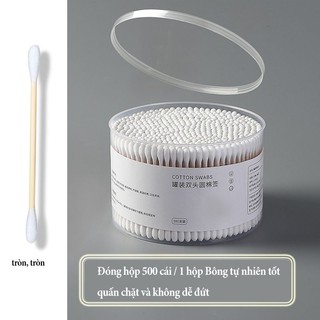 hộp 500 tăm bông thân gỗ dùng cho hàng cắt tóc , spa , gia đình