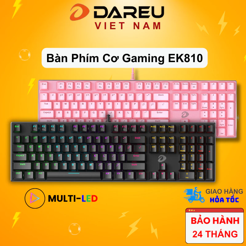 Bàn phím cơ Gaming DAREU EK810 Pink / Black (MULTI-LED, Blue/ Brown/ Red D switch)