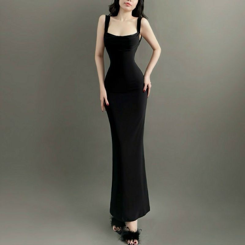 Đầm body  dáng đuôi cá dài đan dây cột nơ sau lưng siêu tôn dáng - thun ladong