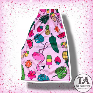 Size 38-85KG Quần Short Lững Hoạt Hình Cartoon Cute hoạ tiết Chim Hồng Hạt - Quần đùi cotton mùa hè nam nữ Unisex