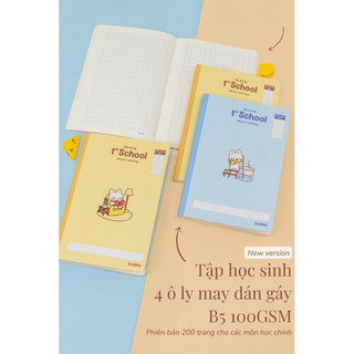 KLONG - Vở 4 ô ly may dán gáy 1st School B5 định lượng 100/76; MS: 061 - MS: 062 ♥ Bujo, quà tặng, DIY, tập ô ly