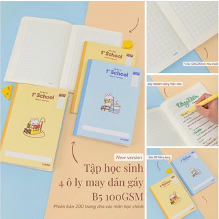 KLONG - Vở 4 ô ly may dán gáy 1st School B5 định lượng 100/76; MS: 061 - MS: 062 ♥ Bujo, quà tặng, DIY, tập ô ly