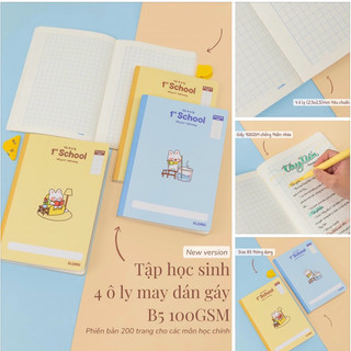 KLONG - Vở 4 ô ly may dán gáy 1st School B5 120 trang / 200 trang 100/76; MS: 061 - MS: 062 Bujo, quà tặng, DIY, tập ôly