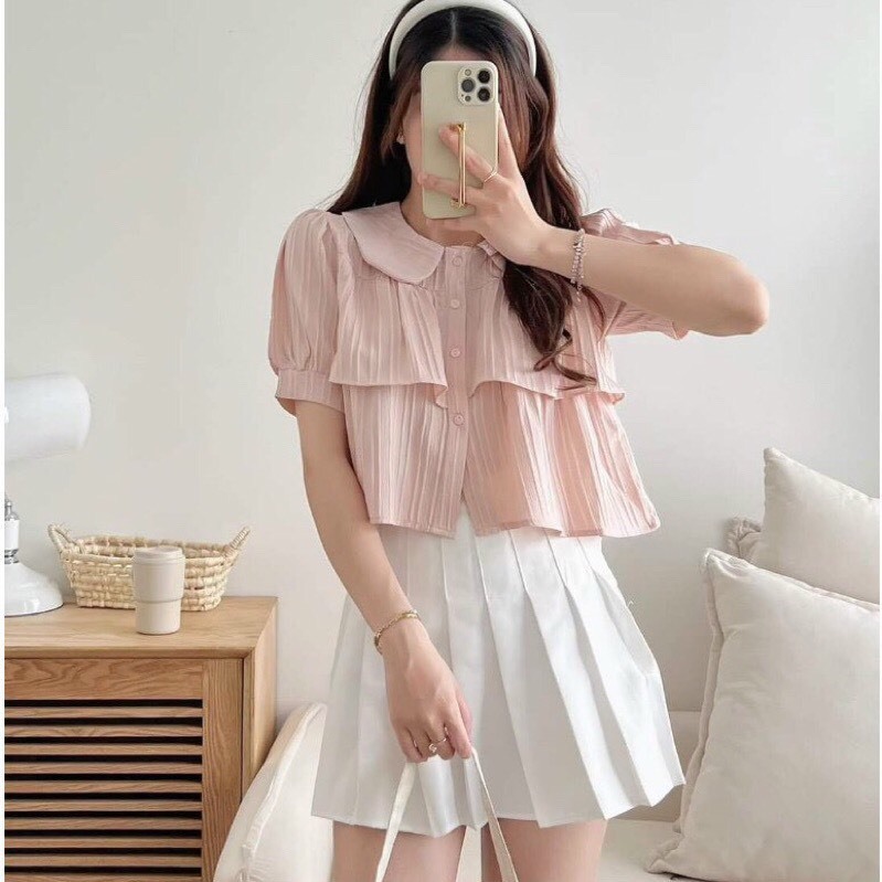 Áo Sơ Mi Tay Ngắn Nữ Vải Xốp Mềm Mịn Ít Nhăn Lên Phom Dễ Thương Có Size Lớn SM163