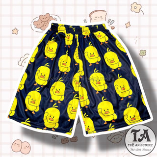 Size 38-85KG Quần Short Lững Hoạt Hình Cartoon hoạt hình Vịt  Hello - Quần đùi cotton mùa hè nam nữ Unisex TUEANSTORE